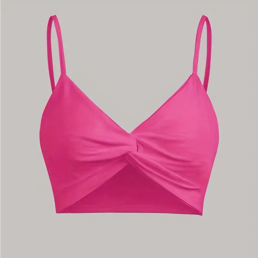 NWOT Solid V Neck Bikini Top, Twisted High-Stretch Spaghetti Straps Beachwear